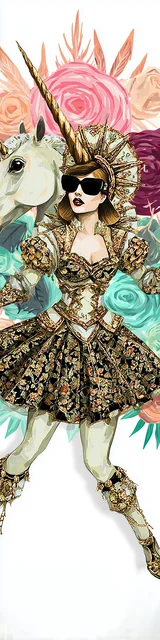 Free dragon bookmark featuring a dancing lady with a unicorn